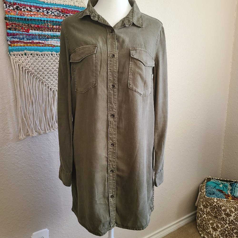 H&M Olive Green Button Down Midi Dress